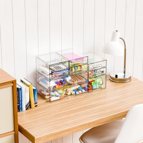 Yieach 8 Pack Clear Stackable Storage Drawers,Acrylic Drawer Organizer for Medicine,Palettes,Hair Accessories and Makeup Organizer,Plastic Drawers for Cabinet,Office,Desk,Bathroom Storage Containers - Image 2