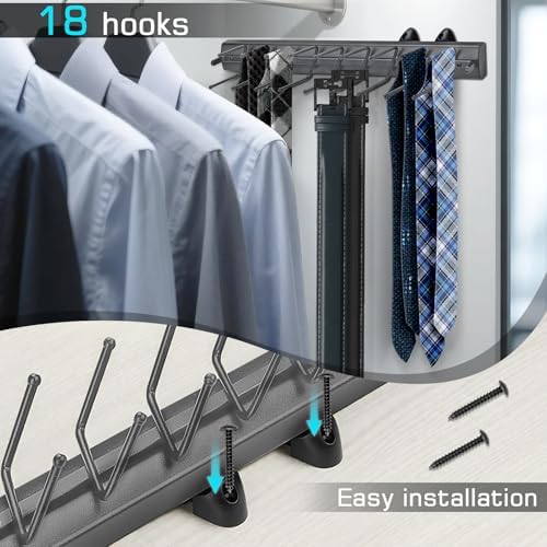 Sliding Tie Racks, 18 Tie Hanger 16.5'' Pull Out Belt Rack for Closet - Image 3