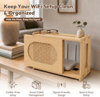 Wooden Wi-Fi Router Box Hider, Rattan Door, Standard Wall Mountable Decorative Modem Shelf, Fits Routers Up to 11" Tall, Power Strip Cable Organizer Rack - Light Wood Grain - Image 3