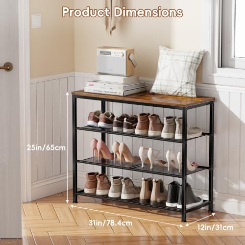 4 Tier Metal Shoe Rack for Entryway, 31" Wide Shoe Storage Organizer - Image 2
