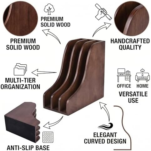 Solid Wood Vertical File Organizer, No Assembly Desk Mail Document Holder - Image 3