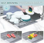Ohuhu Dish Drying Rack Over The Sink, Roll Up Sink Rack 20.5" W x 13.1" L Rolling Dish Drainer Foldable Accessories Heat-Resistant Mat Anti-Slip Silicone Coated for Kitchen Counter - Image 2