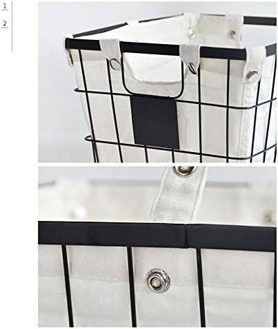Handmade -Open Storage Bread Food Basket,Kitchen Cabinet and Pantry Storage Organizer Bin & Containers- Two Cut-Out Handles Wire Metal with Canvas Lining 13x10x7.5 Inches Black - Image 2