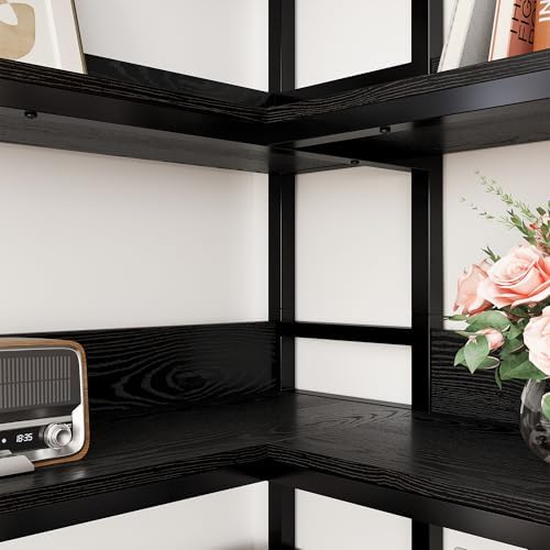 IRONCK Corner Bookshelf 6 Tiers, Industrial Corner Bookcase with Baffles Etagere, L Shaped Bookshelves with Metal Frame, Corner Shelf Storage Rack for Living Room Home Office - Image 6