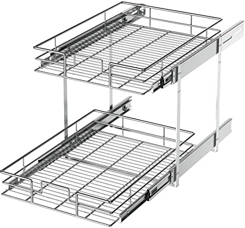 LOVMOR 2 Tier Individual Pull Out Cabinet Organizer 14" W x 21" D, Slide Out Kitchen Cabinet Storage Sliding Shelves by LOVMOR