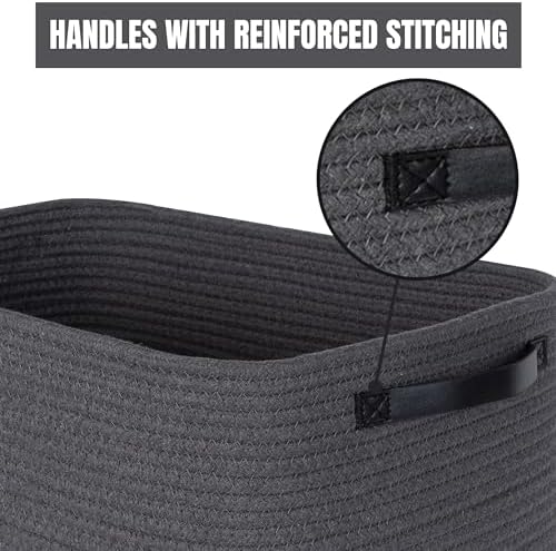 MINTWOOD Design 3-Pack Decorative Woven Storage Baskets for Shelves, Cube Bin Box for Organizing Books, Shoes, Dog Toys, Pantry Closet and Living Room Organizer, Charcoal / Black - Image 7