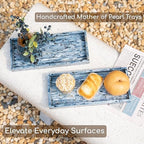 PEMAR Blue Mother of Pearl Tray Set of 2 – Handcrafted Decorative Vanity & Countertop Organizer for Bathroom, Entryway, Coffee Table – Elegant Home Decor Accent, 11.8" Lx5.1 Wx1 H - Image 5