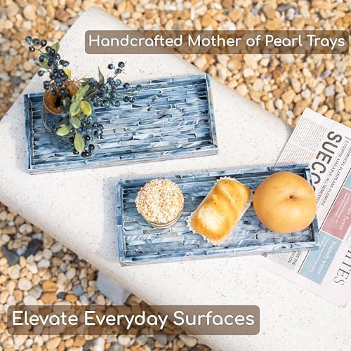 PEMAR Blue Mother of Pearl Tray Set of 2 – Handcrafted Decorative Vanity & Countertop Organizer for Bathroom, Entryway, Coffee Table – Elegant Home Decor Accent, 11.8" Lx5.1 Wx1 H - Image 5