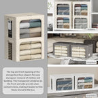 4 Pack Clothes Storage Bins with Metal Frame - 22L Stackable Storage Box with Lid，Foldable Storage Container Organizer for Clothes，Linen Fabric Storage Box with Clear Window＆Zippers＆Handles - Image 2