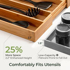 Carbonized Bamboo Kitchen Drawer Organizer, 5 Slots Expandable Silverware Organizer, Utensil Holder & Cutlery Tray, 2.2" Deep for Extra Capacity, Non-Slip Feet Included. - Image 5