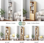 IOTXY Small Narrow Corner Bookcase - 47 Inches Tall Gap Freestanding Storage Cabinet, 5 Lattices Open Shelves Tower Rack, Cubes Bookshelf in Oak - Image 7