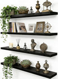 24 Inch Rustic Wood Floating Shelves Farmhouse Wooden Wall Shelves for Bathroom Bedroom Living Room Kitchen Office Set of 4 Black by HXSWY
