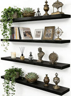 24 Inch Rustic Wood Floating Shelves Farmhouse Wooden Wall Shelves for Bathroom Bedroom Living Room Kitchen Office Set of 4 Black by HXSWY