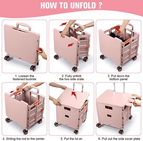 Foldable Utility Cart Folding Portable Rolling Crate with Magnetic Extended Lid,360°Rotate Wheels,176LBS Load Capacity,Heavy Duty Durable Dolly Cart for Teacher Tourist Shopping Office Outdoor - Image 4