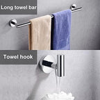 6 Pieces Polished Chrome Bathroom Hardware Accessories Set Hand Towel Ring 16&23.6 inch Round Towel Bar Toilet Paper Holder Towel Hooks 2 Pieces SUS 304 Stainless Steel,Heavy Duty,Wall Mounted - Image 3