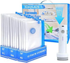 Vacuum Sealing Bags for Clothing Travel,Space Saver Vacuum Storage Bags with Wireless Air Pump (12 Combo Bags+Electric Pump) by XIAQILAUS