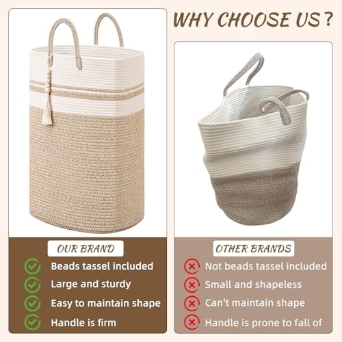 Woven Laundry Basket for Clothes, 100 L Large Rectangle Laundry Hampers, Nursery Storage Basket for Toys, Tall Dirty Clothes Hamper for Bedroom Aesthetic, Bathroom, Laundry Room - Image 3