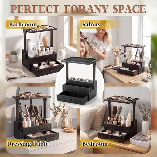 Lewtemi Makeup and Hair Organizer Wood Hair Dryer Holder Heat Mat Bathroom - Image 6