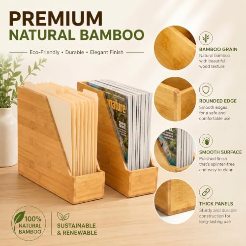 Yeaqee 2 Pcs Vertical File Folder Holder, Bamboo Desktop Organizer - Image 6
