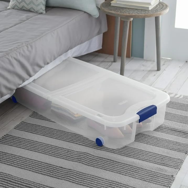 The 66 Quart Clear Underbed Storage Container with Latch Lid and Wheels, Blue - Image 4