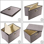 PRANDOM Large Collapsible Storage Containers with Lids [5-Pack] Linen Fabric Foldable Storage Bins Boxes Organizer Baskets Cube with Cover for Home Bedroom Closet Office Nursery (17.7x11.8x11.8) - Image 4
