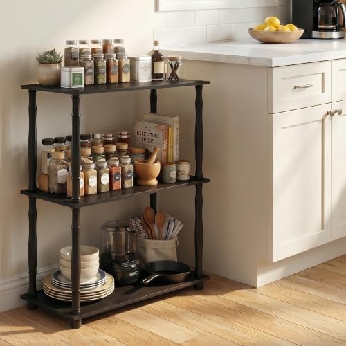 Furinno TURN-N-TUBE Storage Shelves, 3-Tier Book Shelf, Corner Shelf, Toolless Open Shelves, for Organization and Storage, Living Room, Garage, Home Office, Americano - Image 2