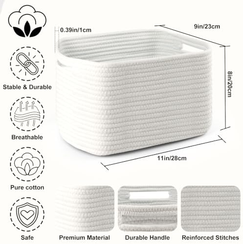 4 Pack Storage Baskets for Organizing, 11''Lx9''Wx8''H Woven Baskets for Storage Toys, Towels, Books, and Clothes, Cotton Rope Basket for Shelves with Handle - Image 2