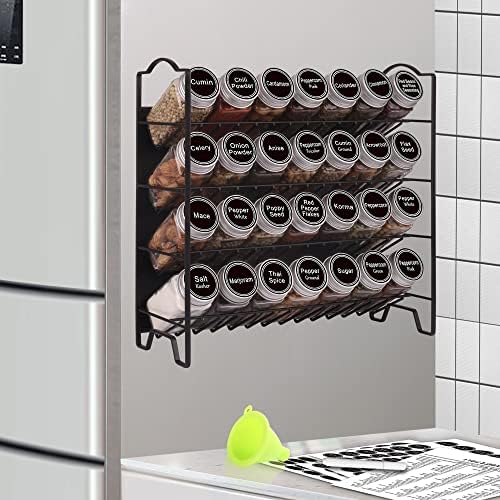 SWOMMOLY 4 Tier Magnetic Spice Rack Organizer with 28 Spice Jars by SWOMMOLY