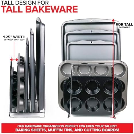 Stock Your Home Chrome (2 Pack) Extra Tall Steel Baking Pan Organizer Rack for Cabinet Storage or Kitchen Counter, Cookie Baking Sheet Organizer with Dividers, Muffin Tin and Cutting Board Holder - Image 5