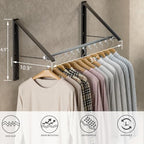 Dr.DJ Clothes Drying Rack with Rod, Wall-Mounted Retractable & Foldable Clothes Hanger for Laundry Room Organization and Storage, Metal Clothes Hanger Rack for Dorm, Closet, Balcony 2Rack, 1Rod Black - Image 4