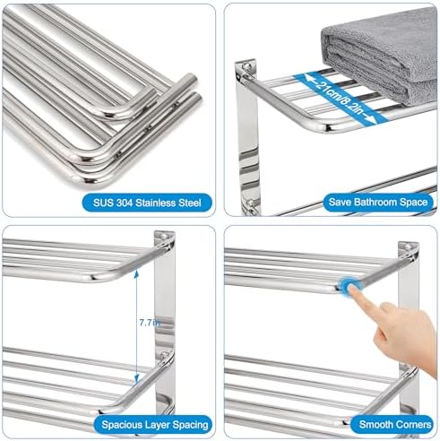 3-Tier Bathroom Towel Rack, SUS 304 Wall Mount, Brushed Nickel - Image 5
