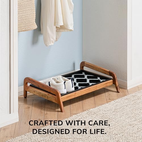 Anji Mountain Heavy Duty Waterproof Wooden Shoe Storage Mat Organizer/Boot Storage Tray Multi Use for Entryway with Coir, Black and Ivory Diamond Insert, 1 Tier, Fits 2 Pair (26.5" Wide) - Image 6