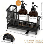 Kitchen Soap Dispenser Set with Sponge Holder and Towel Rack, 17OZ Glass Bottle, Hand and Dish Soap Dispenser Set, Non-Slip Silicone Pad, Brush Holder, Kitchen Sink Caddy Organizer Countertop (Amber) - Image 2