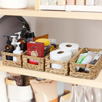 4 Small 3.6 QT Water Hyacinth Wicker Baskets for Shelves, 10" Long Woven Pantry Organizers and Storage Basket, Decorative Ratten Shallow Rectangle Baskets for Organizing Countertop Bathroom - Image 7