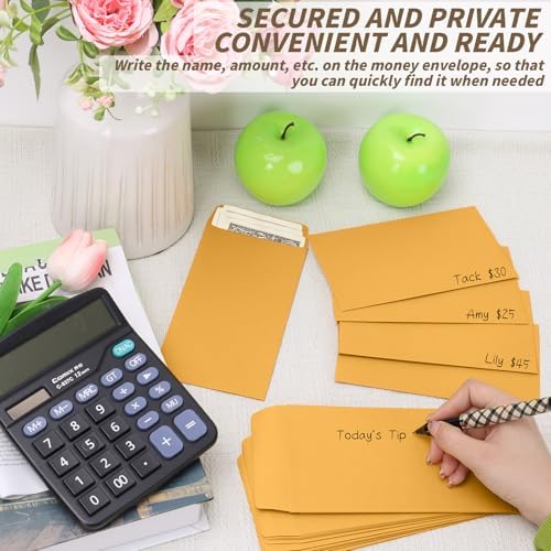 1000 Pack Money Envelopes 3.5x6.5in Brown Kraft Small Cash Envelopes Small Parts Envelopes with Gummed Flap for Home and Office Use, Small Item Organizer - Image 6