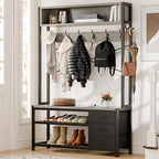 Hall Tree with Bench and Hooks, 39.4" Shoe and Coat Rack Entryway Organizer - Image 3