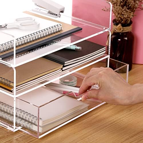 SANRUI Acrylic Desk Organize with Drawer, Stackable File Organizer, 2-Tier - Image 4