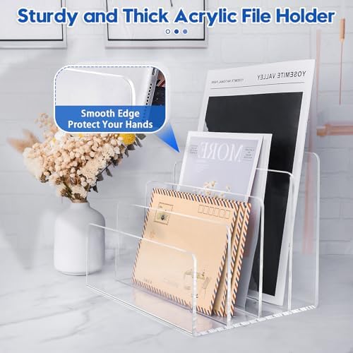 2PCS Clear Acrylic File Organizer for Desk, 4 Section Acrylic Desk Organizer and Accessories, Acrylic File Folder Holder Sorter, Office Supplies for Mail Letter Paper Electronic - Image 3