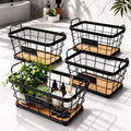 4 Pcs Black Metal Wire Storage Baskets with Wood Bottoms,Small by Otoolling