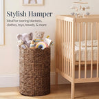 Best Choice Products Scalloped Laundry Large Round Hamper, Handwoven Laundry Basket for Clothes, Towels, Blankets, Multipurpose Storage Organizer For Laundry Room or Closet - Chestnut - Image 5