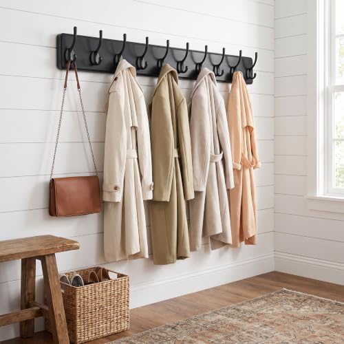 WEBI Coat Rack Wall Mount,38 9/16" Long,10 Hooks,Coat Hooks Wall Mounted Large Coat Hanger Wall Hooks for Hanging Coats,Clothes,Jacket,Hats,Entryway,Black - Image 2
