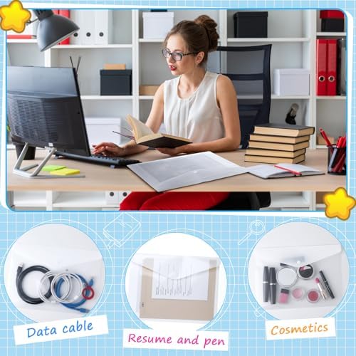MotiMind 100 Pcs Clear Envelopes with Snap Button Closure Bulk A4 Letter Size Clear Plastic Envelope Folder Document Organizer File Folders for Office Home (Milky) - Image 6