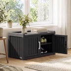2-Tier Storage Bench, Waterproof UV-Resistant Outdoor Shoe Storage Cabinet with 2 Doors & Adjustable Shelves for Indoor Outdoor Entryway, Hallway, Living Room (Black) - Image 2