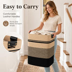 Laundry Hamper, Cotton Rope Laundry Basket with Leather Handles, 25.1-Gallon/95 L Large Clothes Hampers for Laundry, Woven Laundry Baskets for Blankets, Clothing, Bedroom, Living Room, Nursery - Image 6