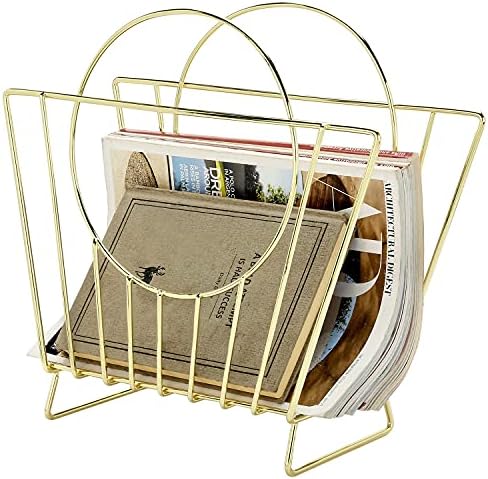 MyGift Brass Metal Magazine Holder, Mid-Century Document File Rack by MyGiftHome