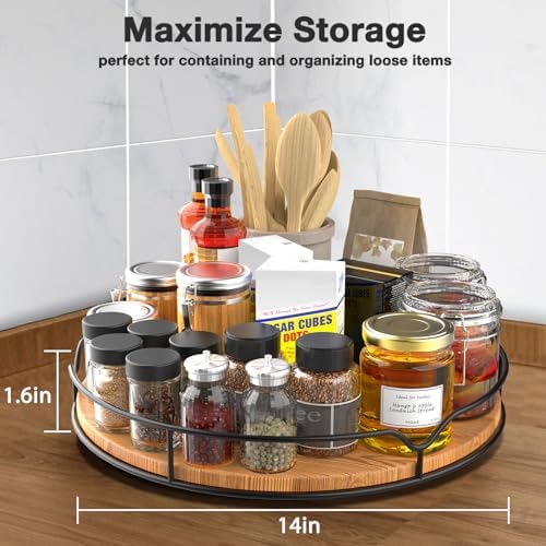 Lazy Susan Turntable Organizer for Cabinet Pantry Kitchen Countertop Refrigerator Cupboard, Pine Wood (Carbonized Black, 14“) - Image 7