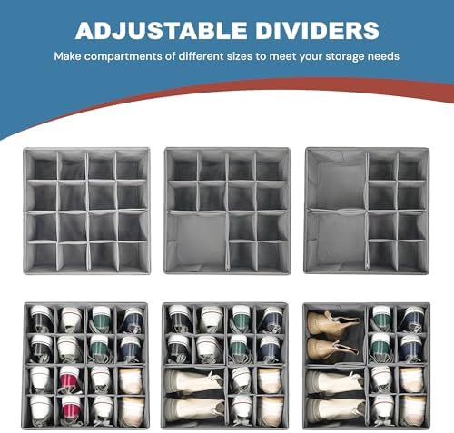 2 Pack Under Bed Shoe Storage Organizer, 16-Compartment Foldable Shoe Storage Boxes with Adjustable Dividers & Clear PVC Lid, Sneakers, Heels, Boots & Sandals Organizer for Closet, Grey - Image 6