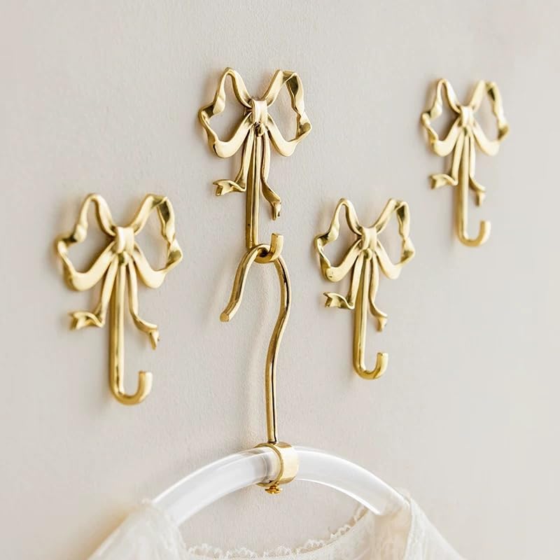 Bow Wall Hooks Brass (2 Pcs) Christmas Wall Decor Gold Hooks Door Hanger Towel Multi-Purpose Hooks for Hanging for Bathroom Living Room Kitchen Decor Christmas Birthday Gift (L) - Image 6