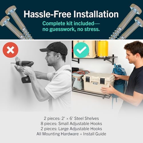 StoreYourBoard Garage Wall Shelf, 2x6 ft, Holds 500 lb, 6 Hooks, 2 Pack - Image 4