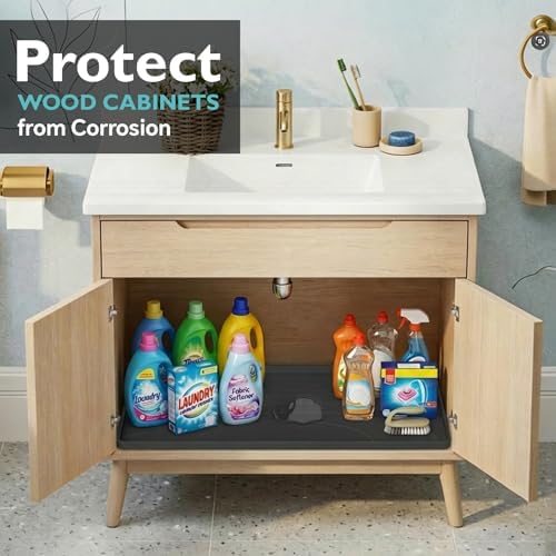 Under Sink Mat 28" x 22", Waterproof Silicone Cabinet Liner Tray, Leakproof Under Sink Organizer for Kitchen Bathroom, Non-Slip Shelf Protector, Oil-Resistant, Easy to Clean, Durable - Image 5